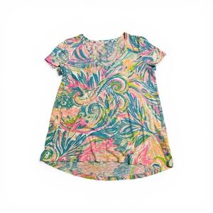 Lilly Pulitzer Etta Scoop Neck Top in the "Multi Carnivale Coral" print XS